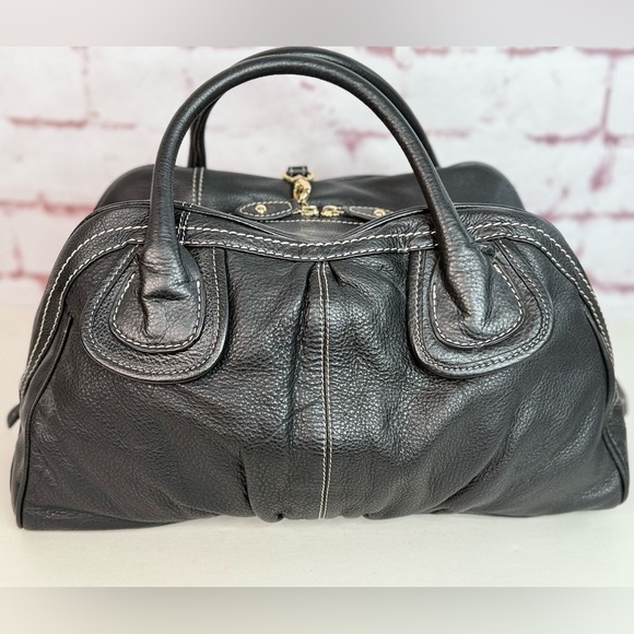 BARR + BARR Black Pebbled Leather White Stitching Large Doctor Bag Satchel NWOT - Picture 15 of 15